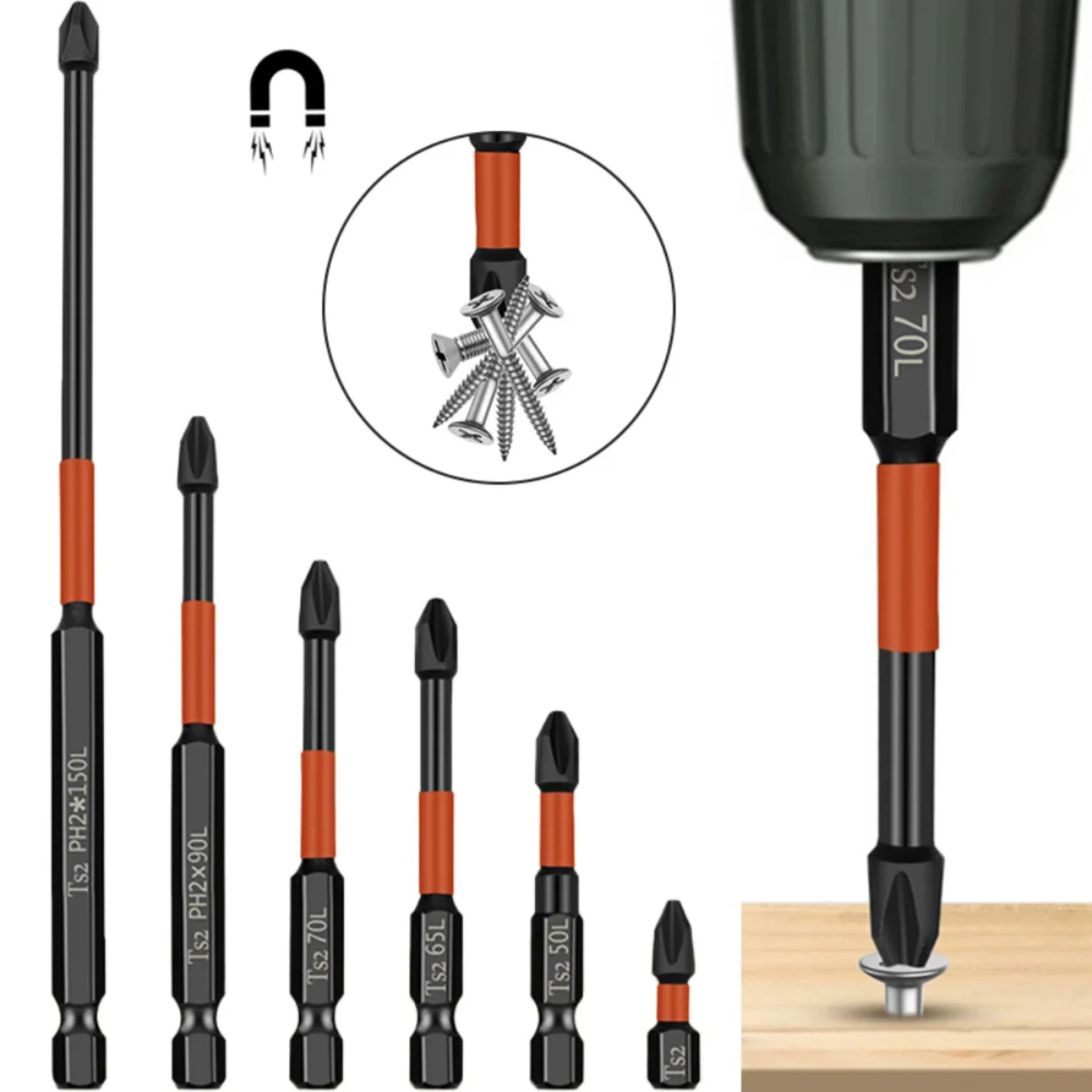 Essential Set of 5 High-Quality Professional Anti-Slip Hardened S2 Alloy Cross PH2 Screwdriver Bits - Ideal for Mechanics and DI