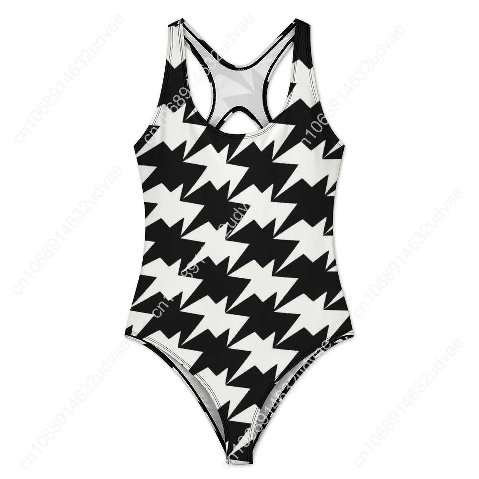 Houndstooth Graphic Swimsuit Modern Abstract Design Swimwear One Piece Vacation Bath Graphic Bodysuit Hollow Out Bathing Suit