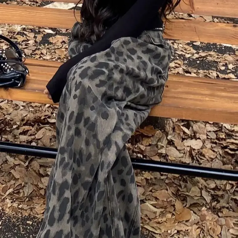 

Джинсы Gagarich 2026 в стиле ретро с леопардовым принтом, с высокой талией, широкие, женские, весенние, свободные, прямые, повседневные, в пол