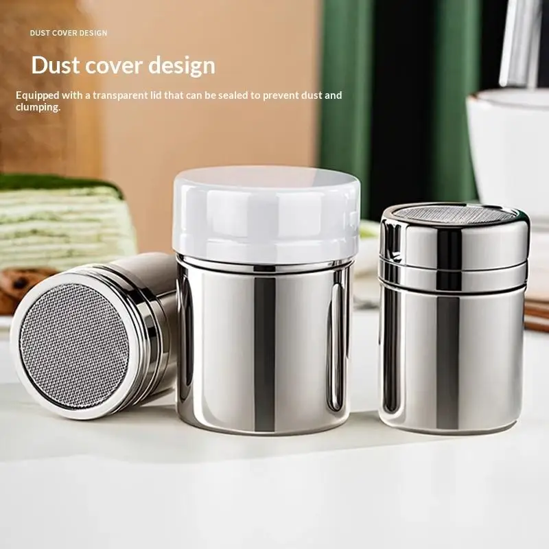Stainless Steel Mesh Duster With Lid Cocoa Powder Sieve 1pc For Coffee Drinking Baking Decoration Tools