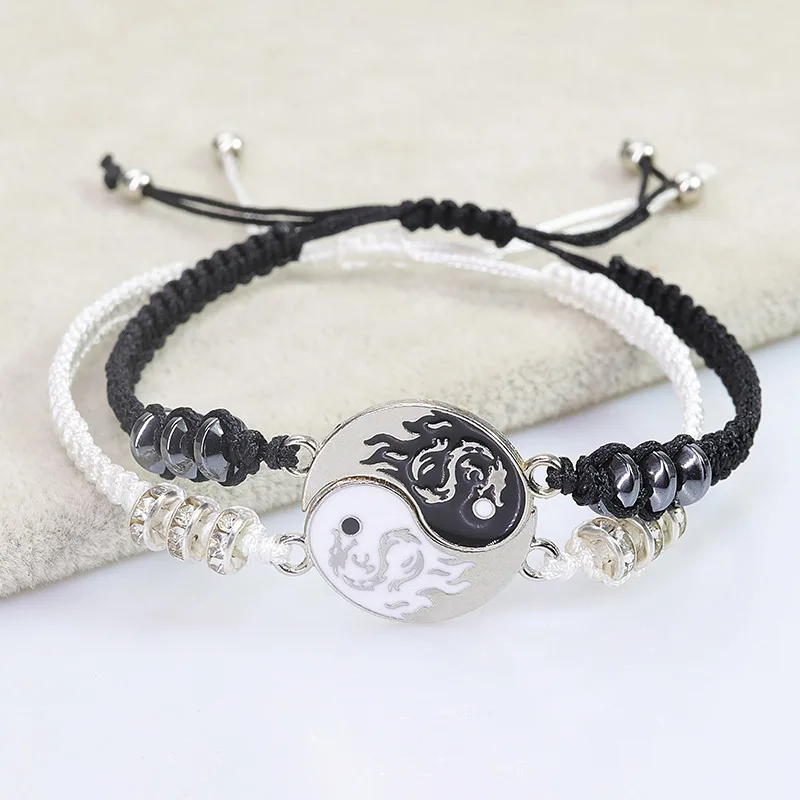 Meetvii-pulsera con tótem de dragón Yin Yang, brazalete de cordón ajustable, mejor amigo, Taiji Bagua