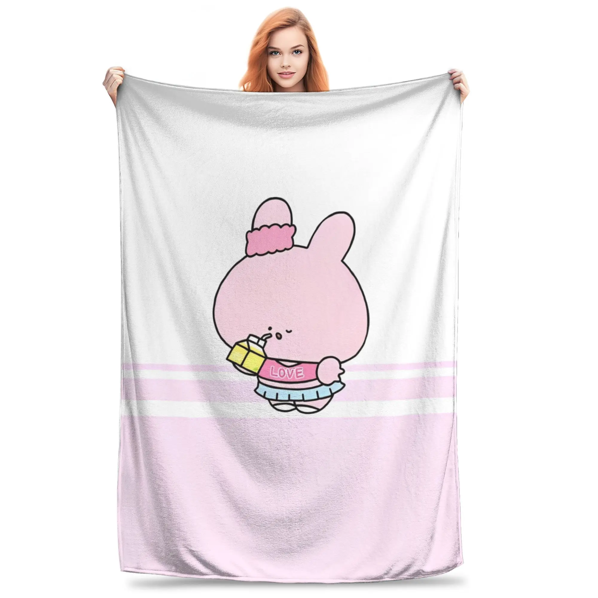 

Asamimichaan Cute Asamimi Rabbit Knitted Blanket Fleece Warm Throw Blankets for Bed Bed Rug