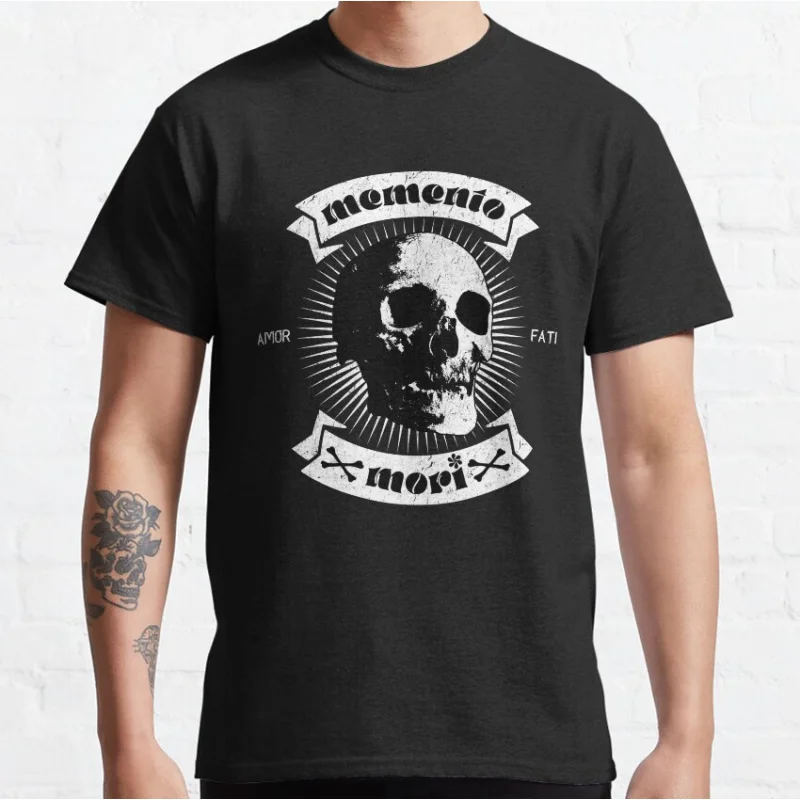 

Memento Mori Stoic Skull Biker Style Gift t shirt for stoic philosophy Vntage Marcus Aurelius Graphic clothes All size Tops