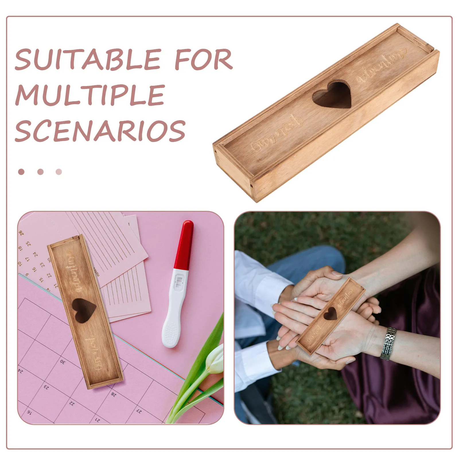 Pregnancy Announcement Wooden Box Keepsake Storage Case for Positive Test Stick Elegant Decorative Reveal Gift Keepsake Box