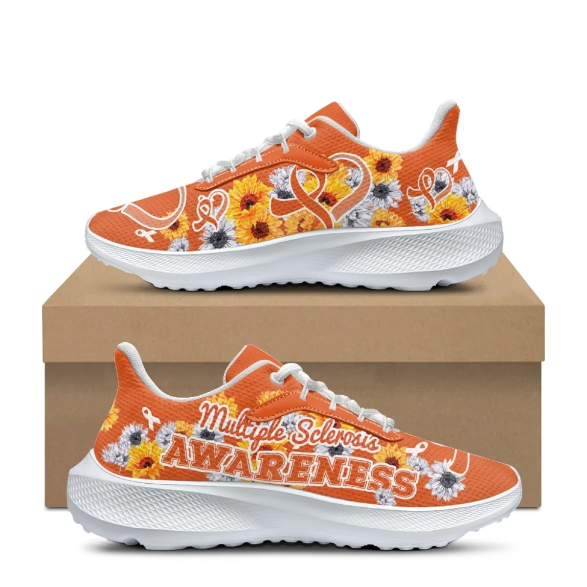 Multiple Sclerosis Awareness Print Casual Sneakers for Women New Sunflower Comfortable Air Mesh Flat Shoes Femme Lace Up Zapatos