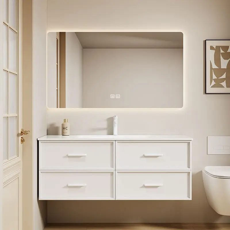 

Honeycomb aluminum stainless steel bathroom cabinet light luxury cream wind ceramic combination bathroom