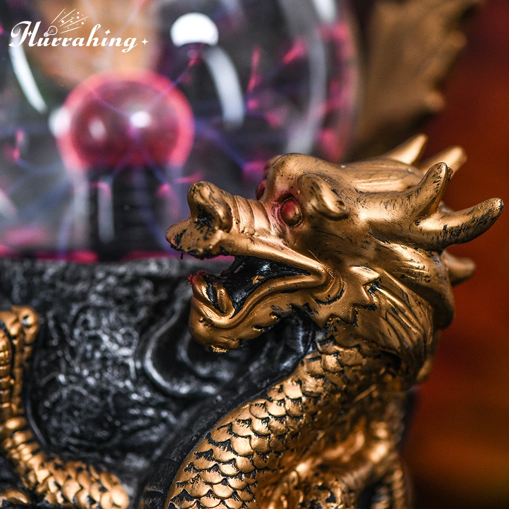 Hurrahing China Golden Dragon Plasma Lamp 4-Inch Atmospheric Night Light Desktop Decor Halloween Gift Sale