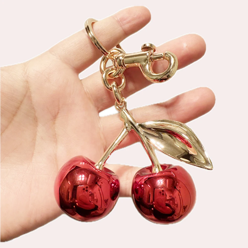 Fashion Glitter Red Cherry Keychain Cherries Pendant for Coach Handbag Shoulder Bags Women's Bag Charm Accessories Gift