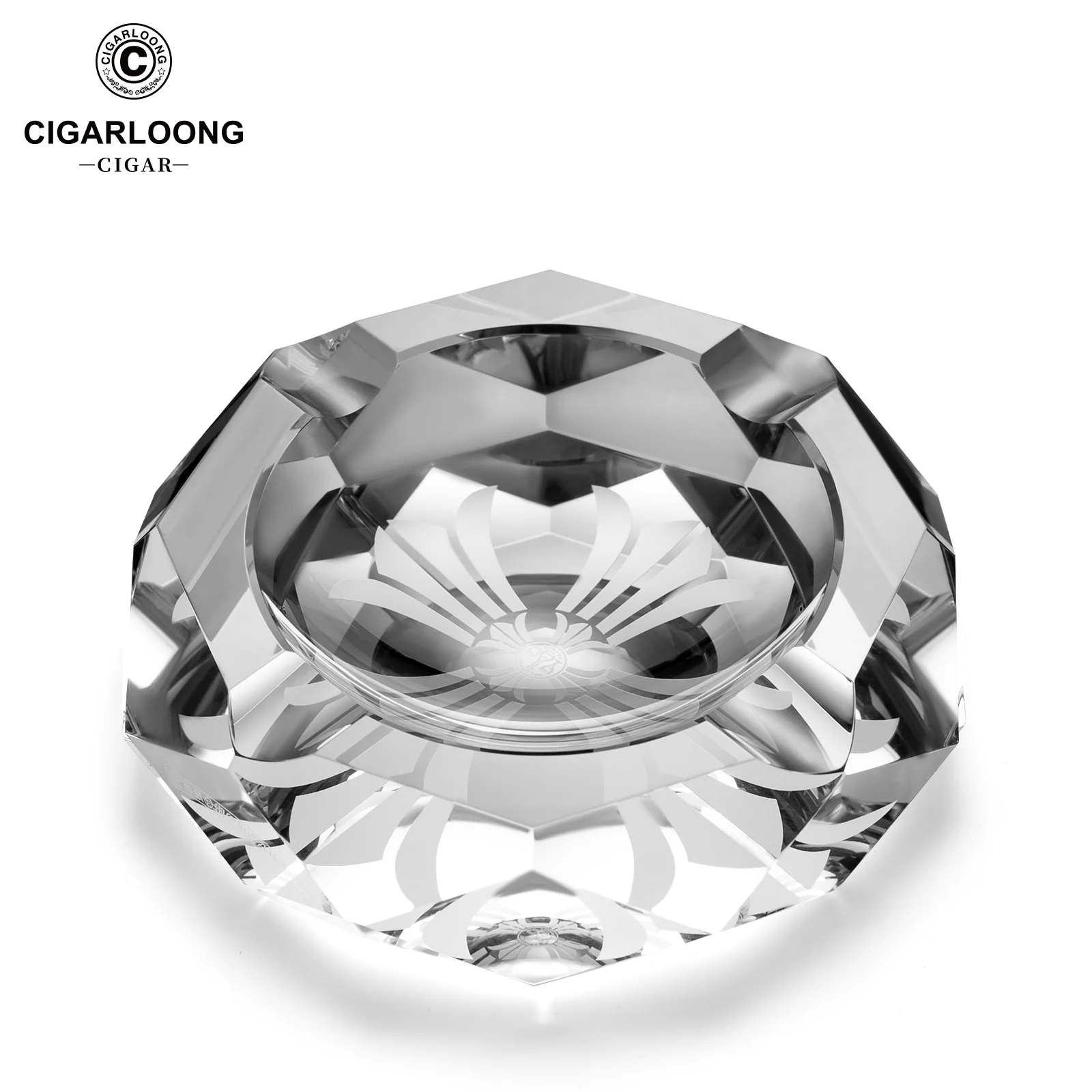 Posacenere per sigari in vetro trasparente di lusso con 4 slot di grande calibro Decorazione per l'home office Accessorio per fumatori con confezione regalo CG-24IP2