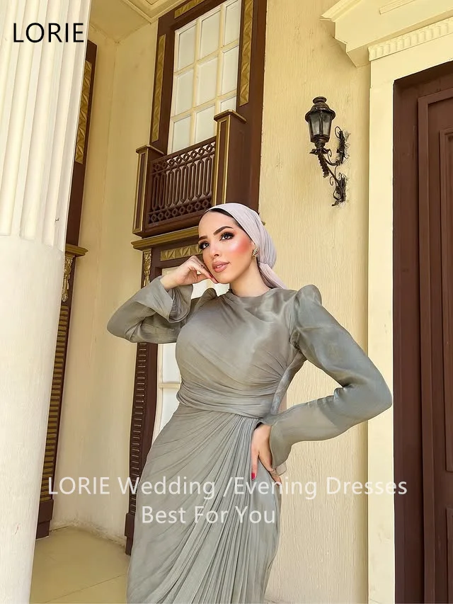 LORIE Elegante abito da sera maxi a sirena maniche lunghe drappeggiato in tulle arabo saudita formale abiti da ballo lunghi personalizzati