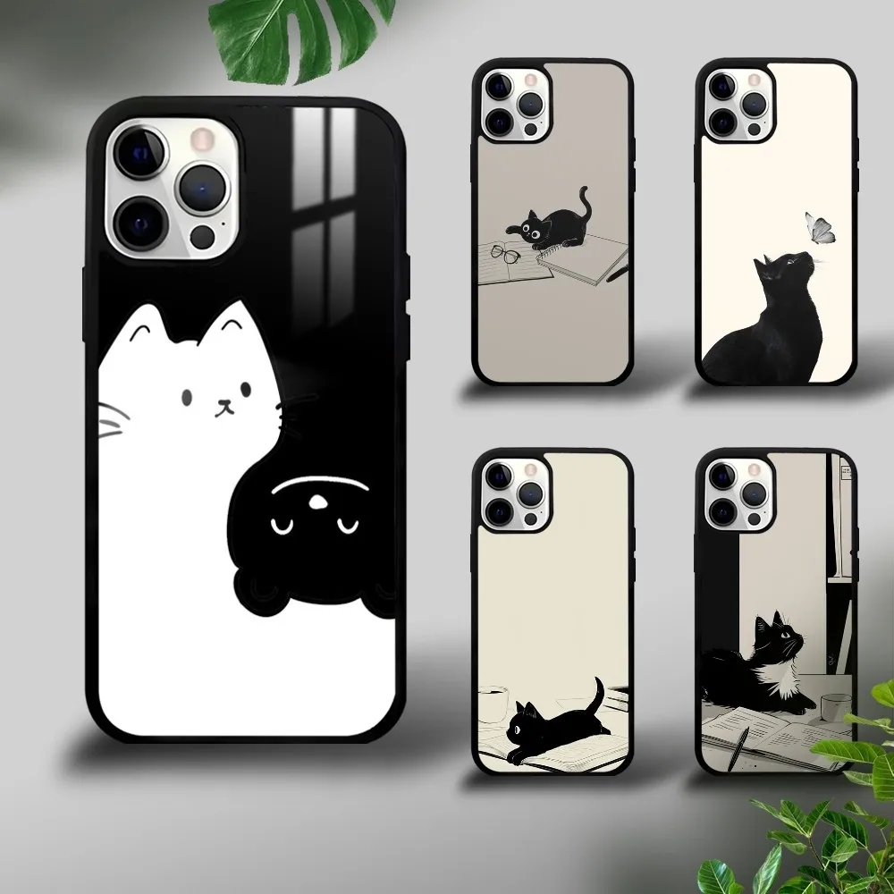 Simple Anime Cute Black Cat Phone Case For iPhone 16 15 14 13 12 11 Pro Xs Max Mini Plus Celulares Hard Funda