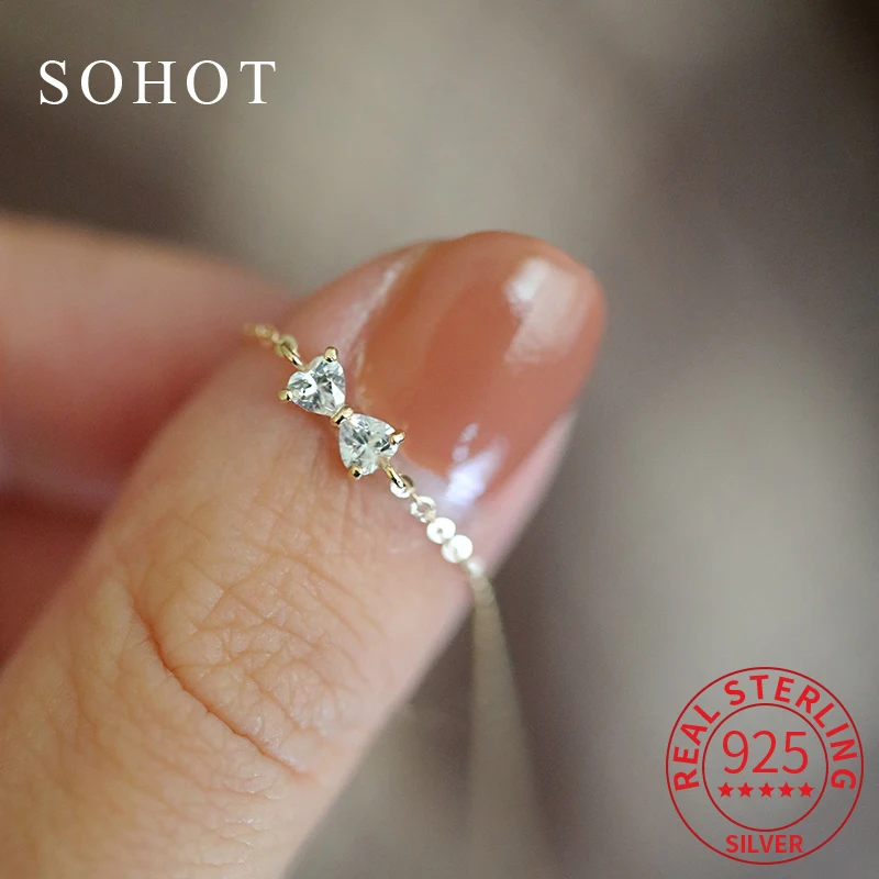

Real 925 Sterling Silver 14K Gold Cute Bowknot Zircon Chain Bracelet For Charm Women Minimalist Fine Jewelry Accessories