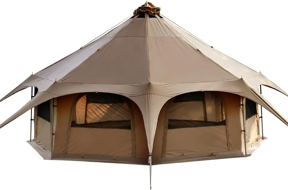 

TOMOUNT Canvas Tent Bell Tent 16.4ft*9.2ft with Stove Jack for Glamping Family Camping Zipped Removable Floor