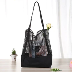 Grid Handbag Fashion Mesh Hollow Out Sandy Beach Package Canvas Single Shoulder Bag Solid Color Women Bags