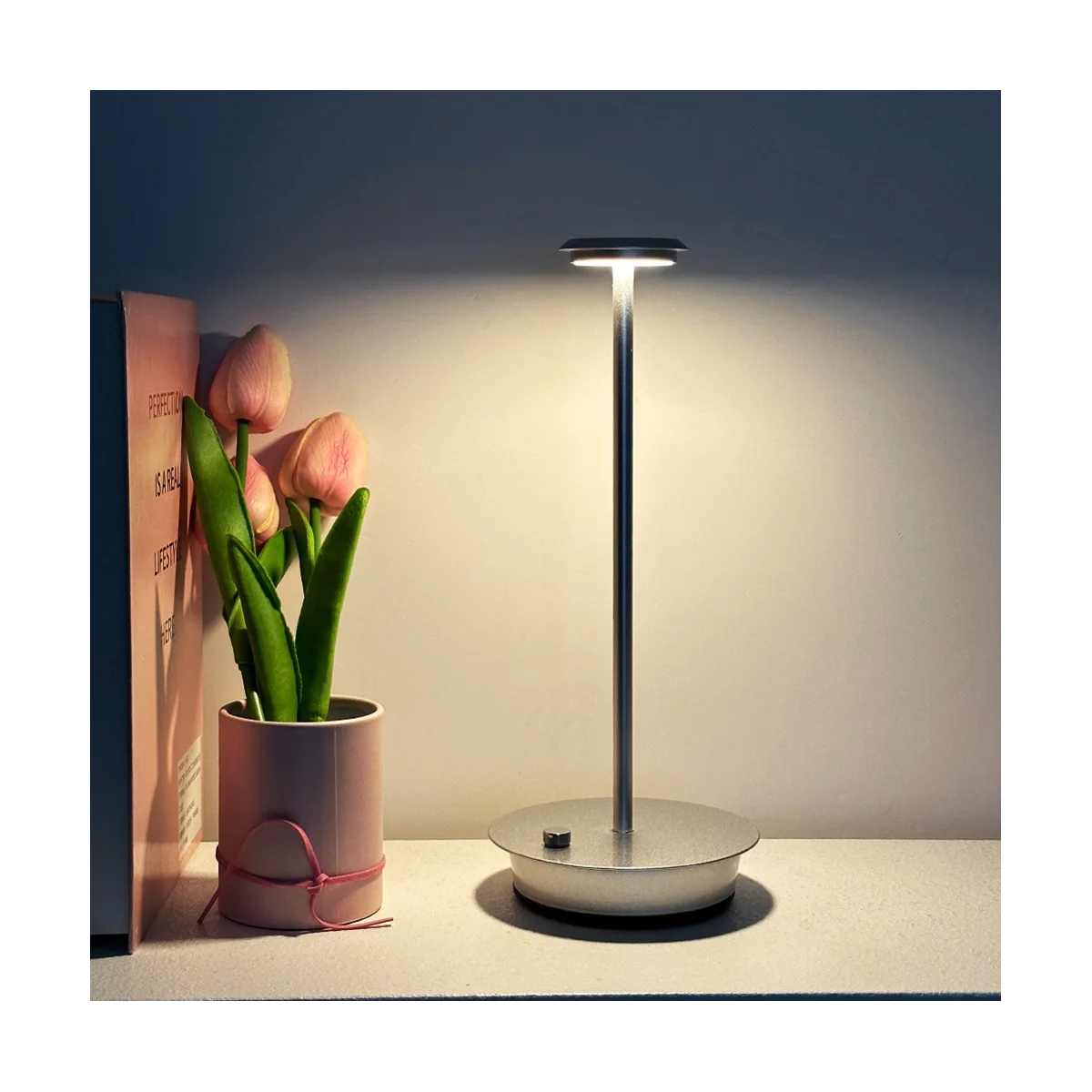 LED Metal Waterproof Rechargeable Desk Lamp Touch Dimming Metal Table Lamp for Bar Living Room Reading Night Light-B