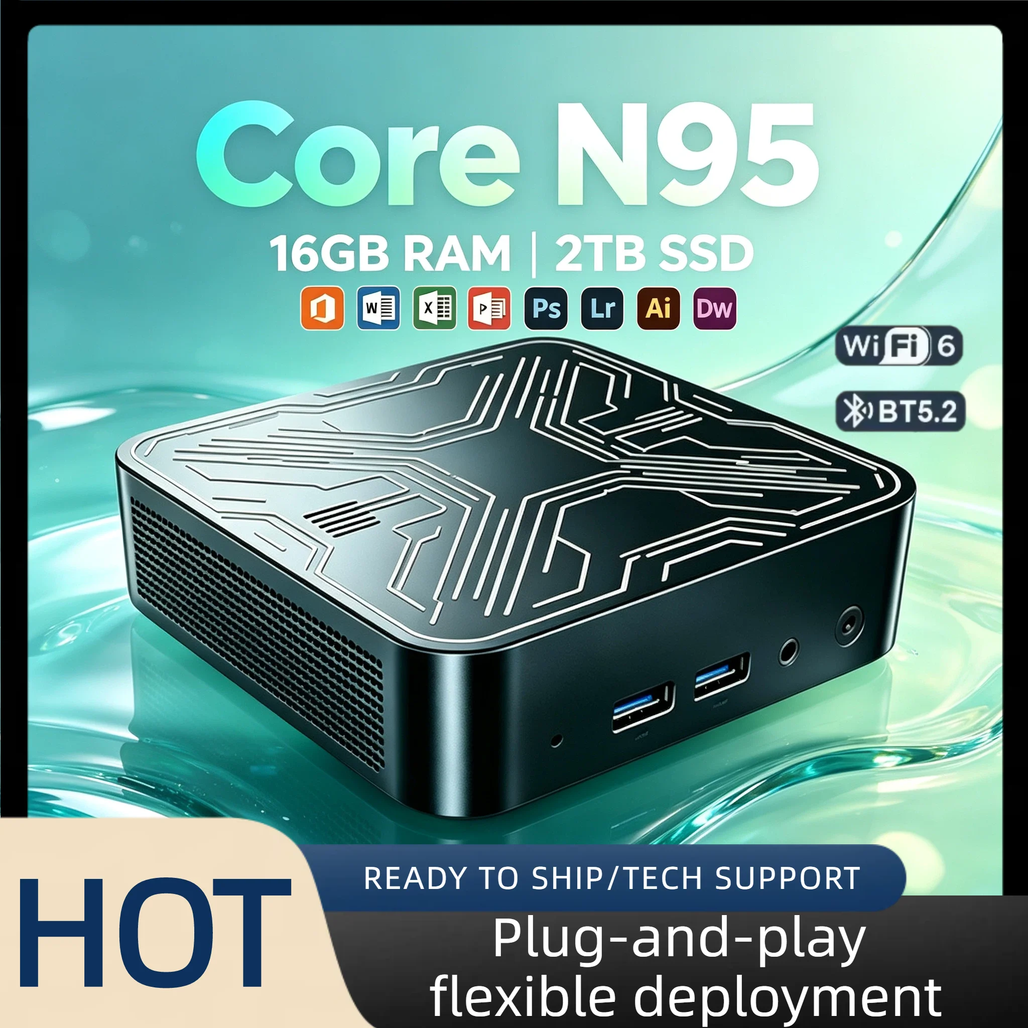 Intel N95 Portable Small Computer 16GB DDR4 M.2 NVMe SSD Triple 4K HDMI WiFi6 Silent Cooling Home Office Desktop Mini