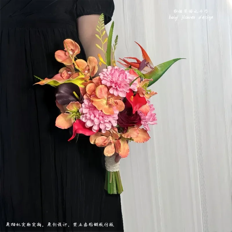 DIY red bouquet bride wedding calla lily corsage kiss bouquet hot engagement simulation flower photography props