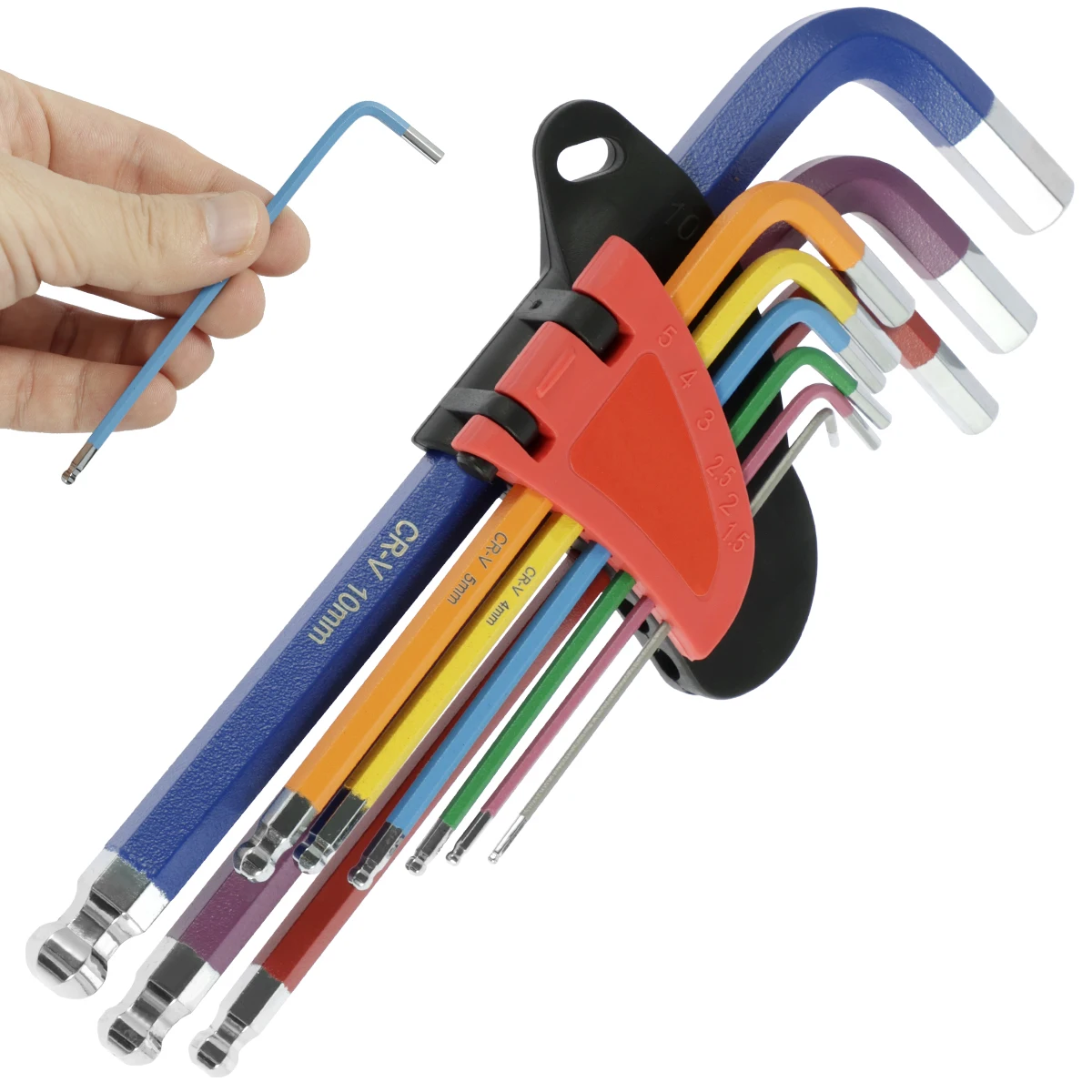 Colored Long Arm Hex Key Set Medium Length 9-Piece Portable Hand Tools Metric Allen Key Set with Ball End L Wrench Kit