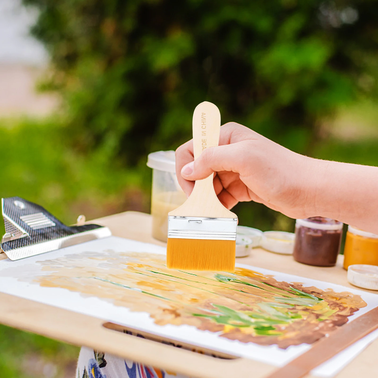 

1Set Art Paint Brush Set 12 Flat Nylon Hair Wooden Handle for Oil Acrylic Painting Children's Graffiti DIY Wall Scrubbing