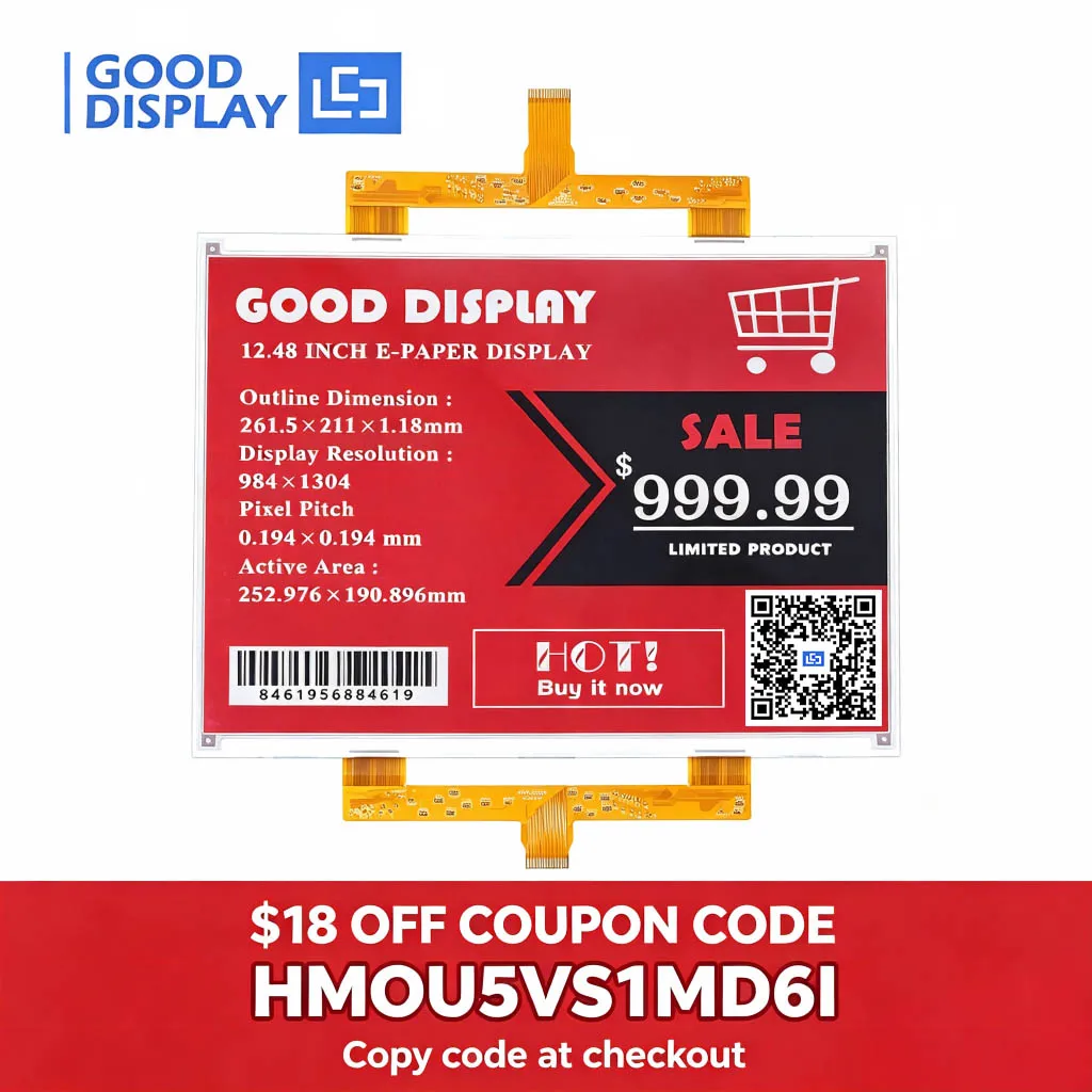 $18 OFF! 12.48 Inch Large Red E-Ink Display 1304x984 Big Epaper Color Screen GDEY1248Z51 | Use Code HMOU5VS1MD6I