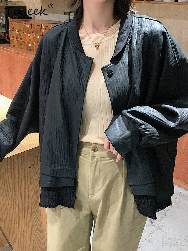 Tcyeek véritable peau De mouton printemps automne à la mode col montant noir femmes veste en cuir véritable Jaqueta De Couro légítimo Feminina