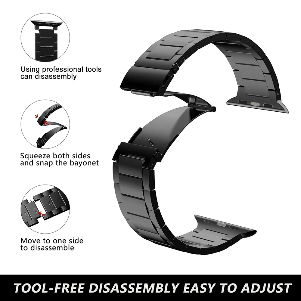 Stainless Steel Strap for Apple Watch band 44mm 45mm 38-42-40mm-41mm Metal link Bracelet iWatch series 8 7 6 5 4 3 se Ultra 49mm