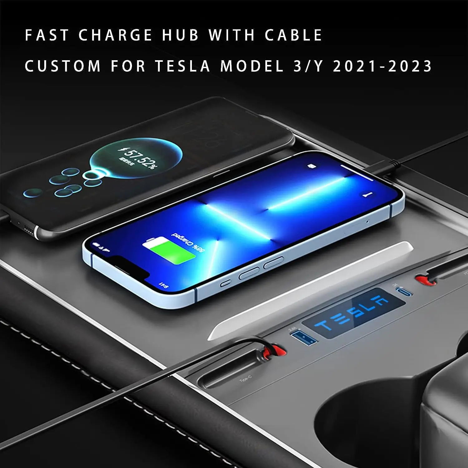 Hub USB con adattatore per cavo per Docking Station per Console centrale di ricarica rapida per accessori interni Tesla Model 3 Model Y