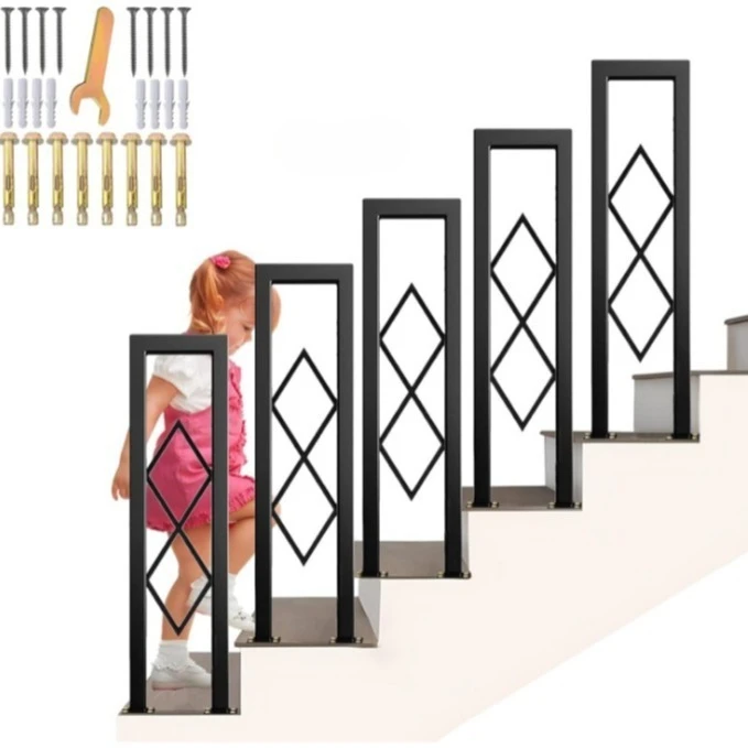 Nordic Eenvoudige Ruit Leuning Trapleuning Smeedijzeren Leuning Vangrail Kolom Indoor Trap Vangrail Gouden Kolom