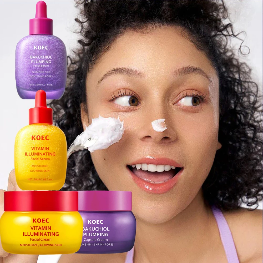 

Крем и сыворотка KOEC BAKUCHIOL Plumping Capsule, витаминный уход для сияния кожи, укрепляющий, увлажняющий, придающий сияние и гладкость коже.