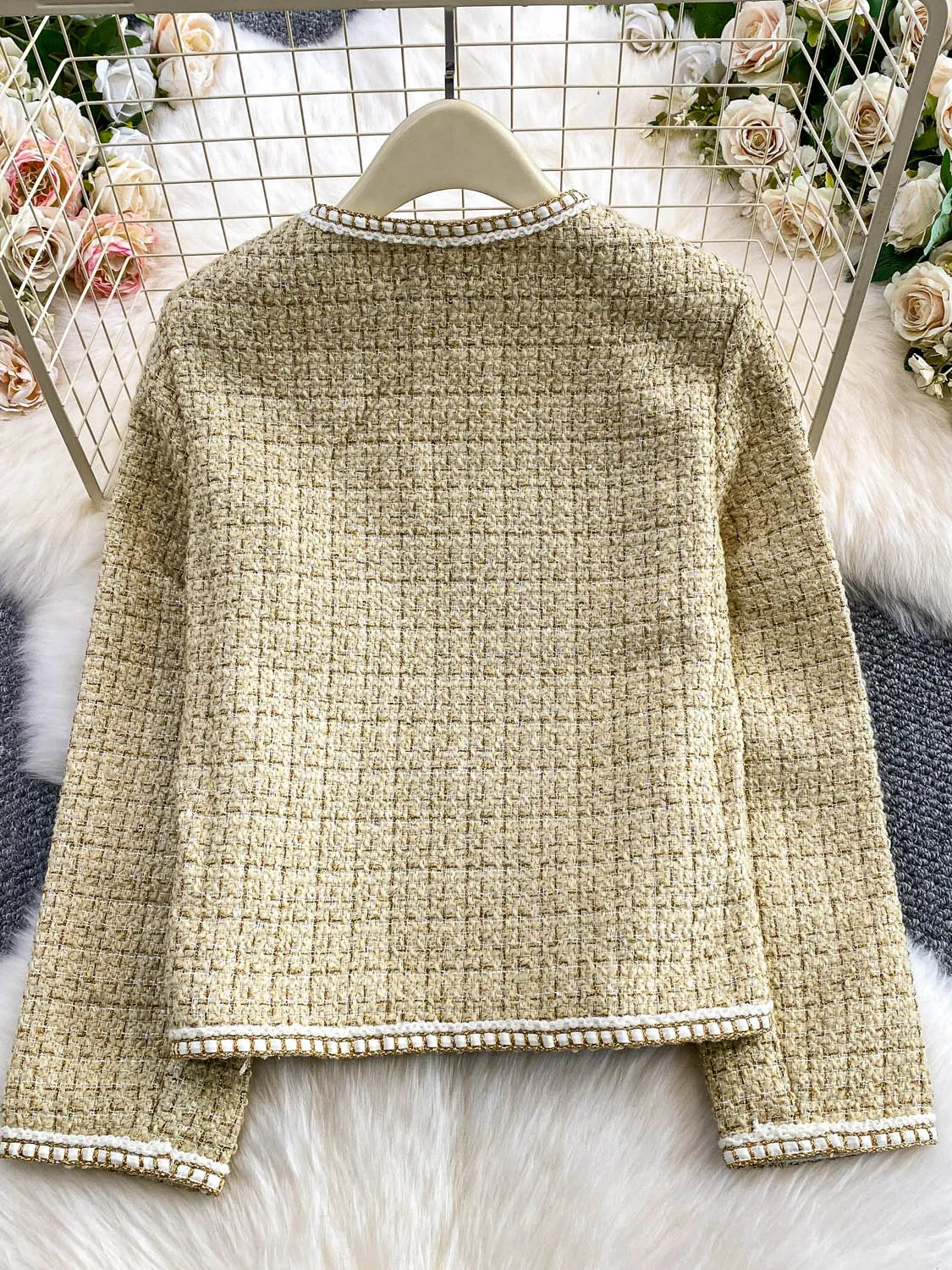   Cappotto lavorato a maglia da donna Faion Young Sli Plaid Tweed rotondo Ne Top Light Luxury Lady Dritto Fit Autunno Lavoro