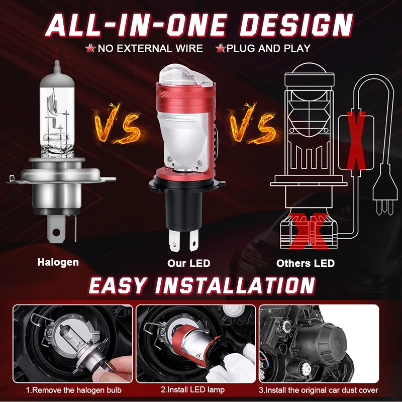 2 قطعة 1000 واط H4 BI Led العارض عدسة H4 مرحبا/لو شعاع سيارة العلوي لمبة سيارة LED العلوي عدسة صغيرة العارض LHD RHD 6000 كيلو 12 فولت #5