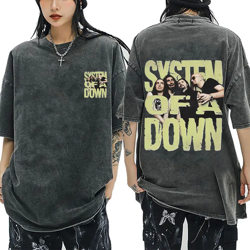 

Washed Vintage System of A Down Graphic Print T-shirt Men Women Gothic Rock Oversized T Shirt Men's 90s Alternative Metal Tshirt