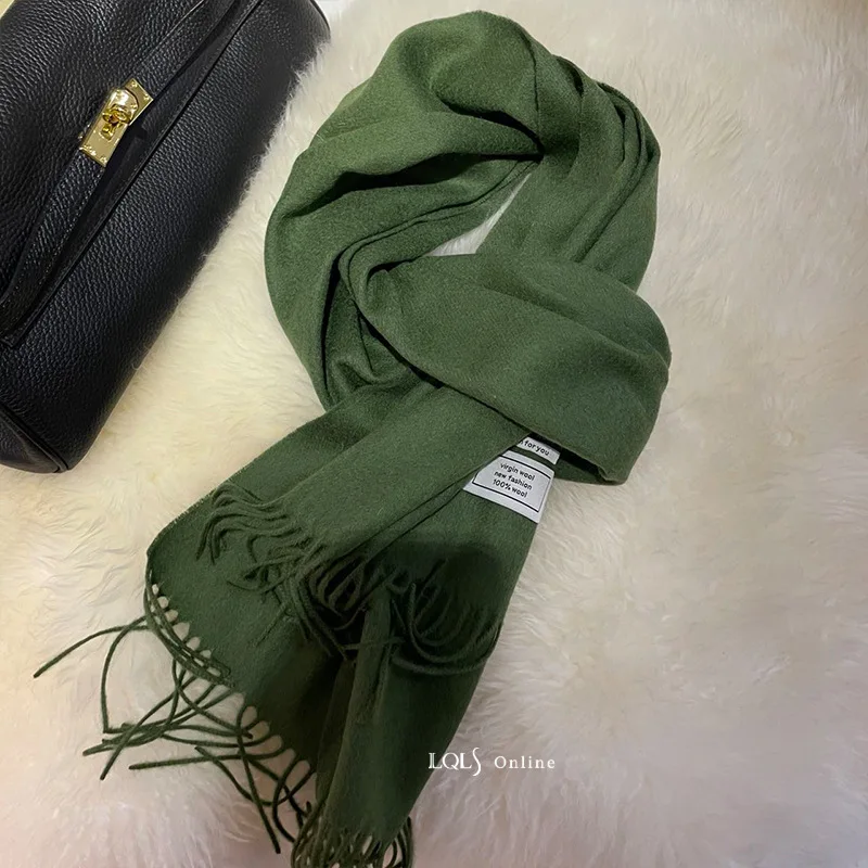 2024, зимний классический шарф с кисточками из чистой шерсти для женщин, теплая однотонная утепленная шаль, шейный платок, шарфы, аксессуары Bufanda