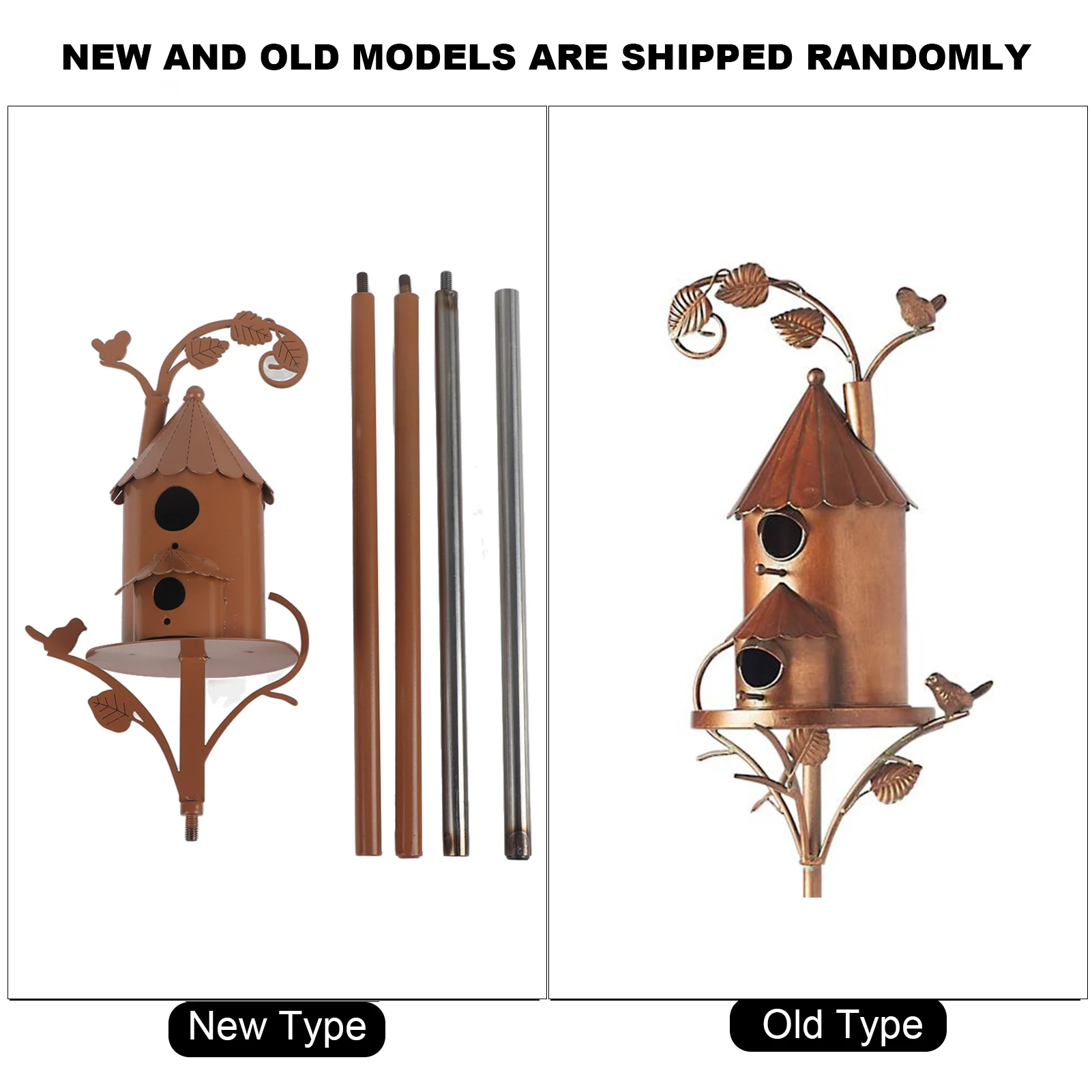 

Distressed Metal Bird House with Pole - Hummingbird Art Cottage Birdhouse Stakes Garden Decor