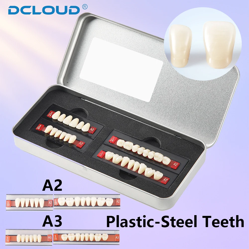 

28Pcs/Set Dental Synthetic Resin Teeth Full Mouth Denture Teeth Acrylic False Teeth Temporary Plastic Steel Upper/Lower A2 A3