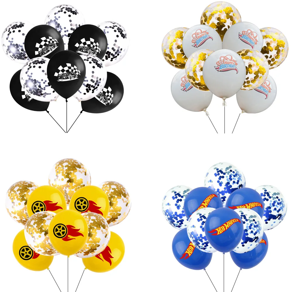 

20pcs 12inch Race Car Party Balloon with Confetti Hot Wheels Birthday Decorations Blue Yellow Red Black and White Latex Balloons