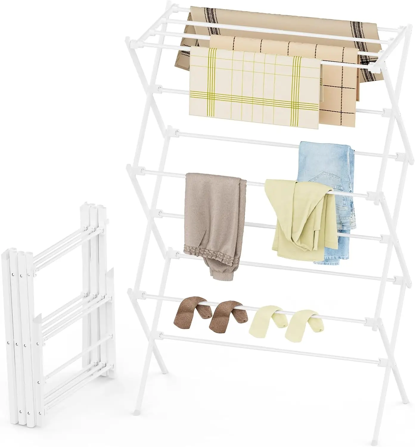 

3-Tier Foldable Clothes Drying Rack, Antirust Collapsible for Indoor Outdoor Use, White 11.8x34.6x35.4 Inches