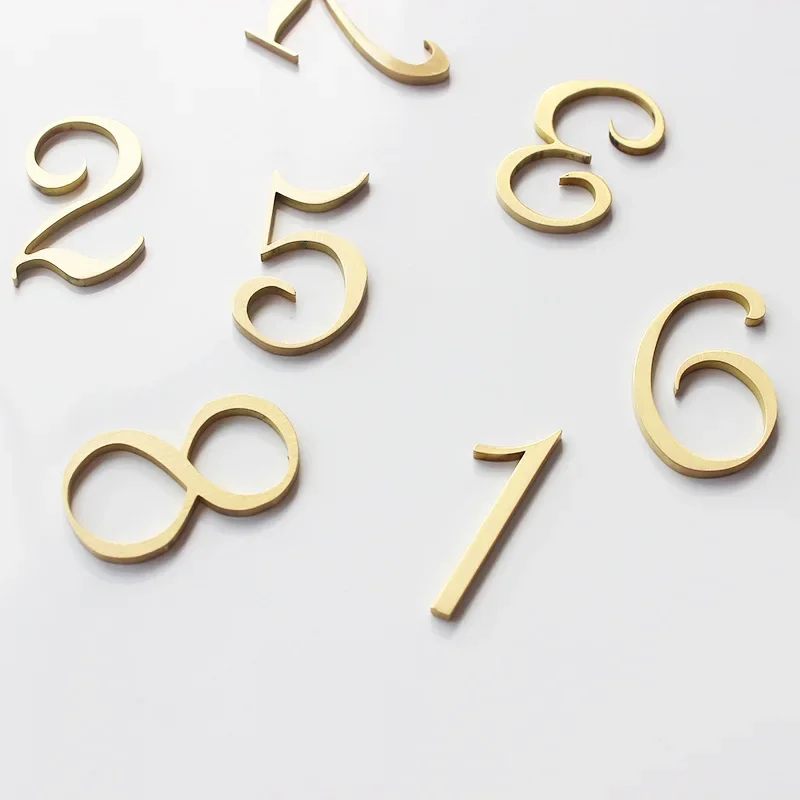 50x8mm Golden Brass Letters and Numbers Wall Decor Villa Hotel Door Plates Figures Dormitory Home Office number DIY