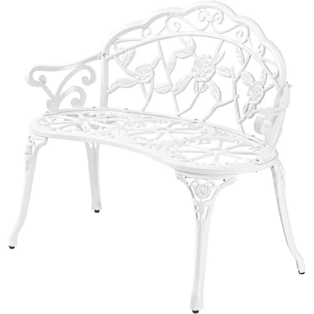

38.5 Outdoor Metal Rose Bench, 2-Person Cast Iron & Aluminum Antique Irish Style Chair, White, for Lawn, Porch, Yard, Deck Furni