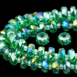 6/8mm Green AB Flat Round Multi-Faceted Austrian Crystal Glass Wheel Shape Spacer Beads For Jewelry Making Diy Bracelet Necklace