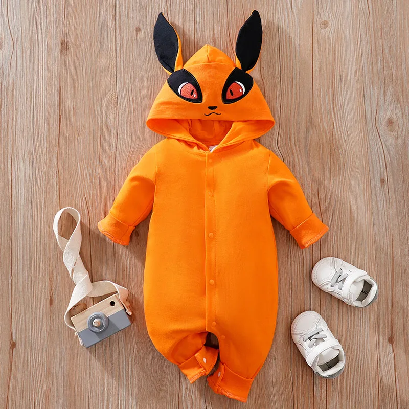 

Baby Orange Hooded Clothes Cartoon Long Sleeved Spring And Autumn Clothes Baby Pure Cotton Breathable Outdoor Clothes