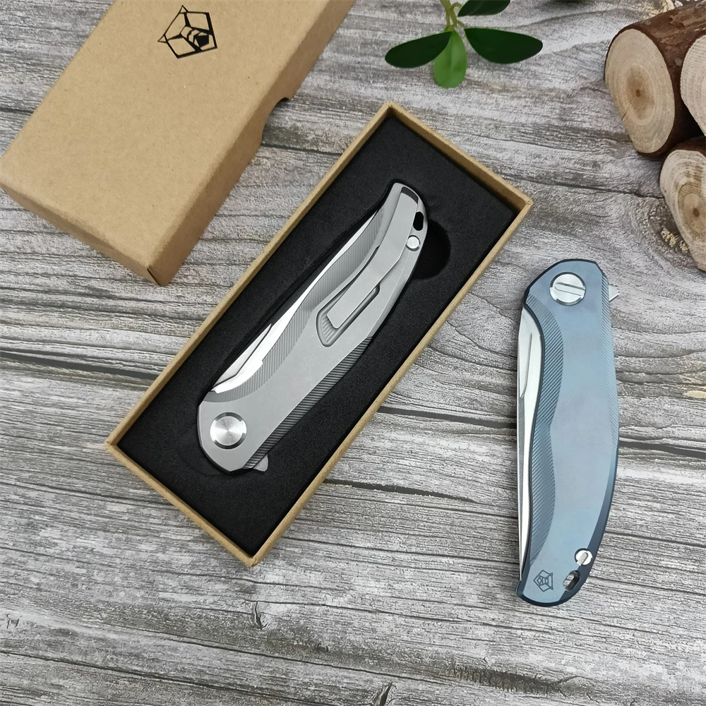 New Pocket Folding Knife High Hardness D2 Blade TC4 Titanium Alloy Handle Camping Hiking Tactical Hunting Outdoor Knife for Men