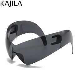 Oversized Y2K Punk Shield Sunglasses Women 2024 Fashion Retro 2000's Wrap Around Eyewear Rimless Sun Glasses For Lady Goggle