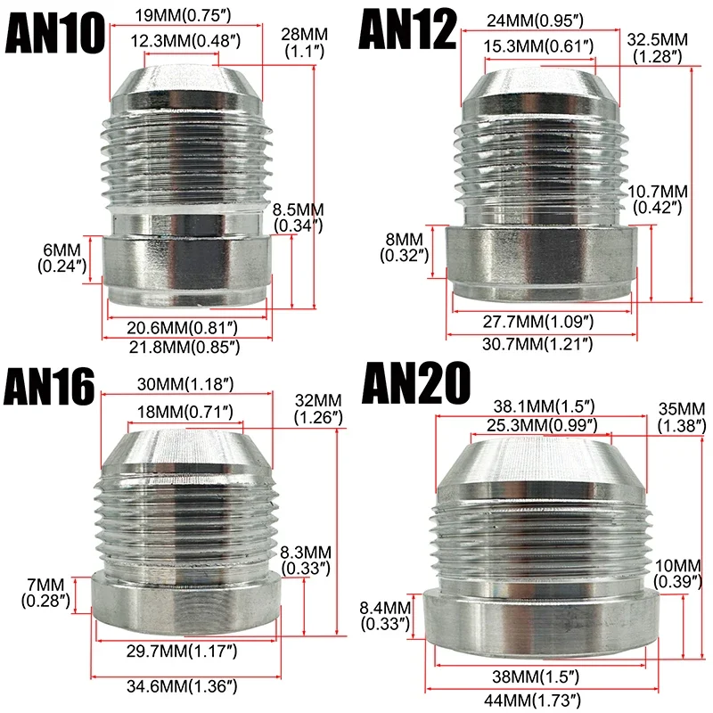 3AN 4AN 6AN 8AN 10AN 12AN 16AN 20AN macho soldadura en adaptador de montaje tapón de soldadura manguera de combustible de aluminio conector de rosca recta plata