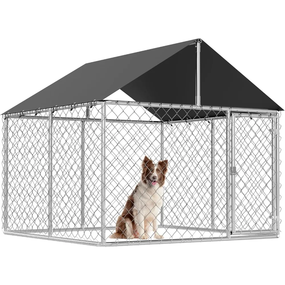 

80"x 80" Outdoor Dog Enclosure Heavy Duty Dog Kennel House Mesh Dog Big Cage Pet Kennel Steel Fence with Secure Lock