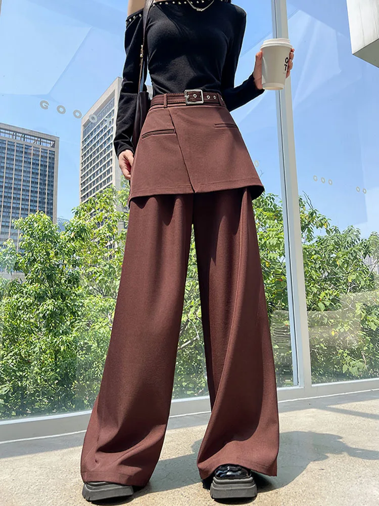 2024 Spring Autumn New Fashion Sensibility Front Side Slit Two-piece Illusion Suit Women's Korean Style Slimming Casual Pants