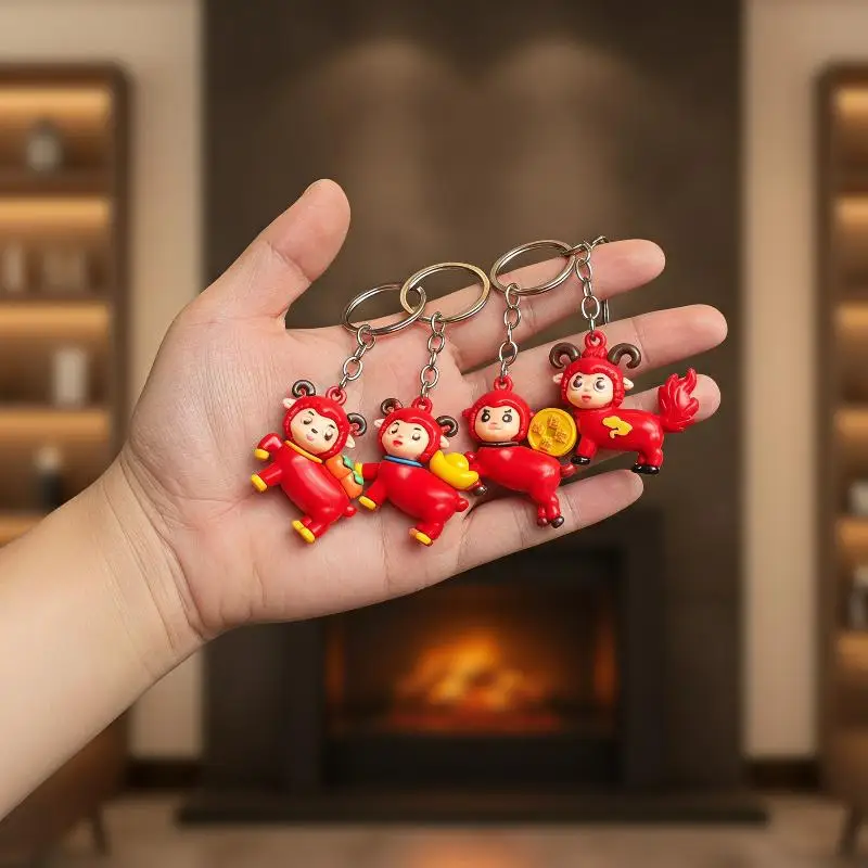 3D Cartoon Red Sheep Keychain Soft Skin-friendly Wrist Lanyard Fashion Pendant for Women Handbag Car Key Accessory