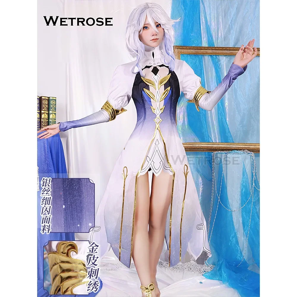 【Wetrose】재고 있음 Focalors 코스프레 의상 Genshin Impact 전 Hydro Archon Furina 과거 Furiina Focalors God Wig 크리스마스