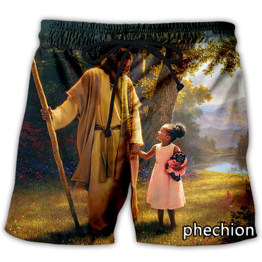 Phechion Nova Moda Homens/Mulheres Jesus Cristo Impressão 3D Casual Shorts Novidade Streetwear Homens Solto Calções Esportivos L89