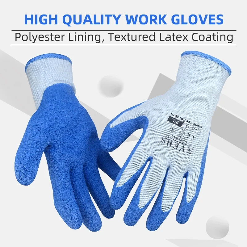 XYEHS XU1212 24 Pieces/12 Pairs Safety Working Gloves  Dipped Latex Coated 10 Gauge Polyester Industrial Protective Work Gloves